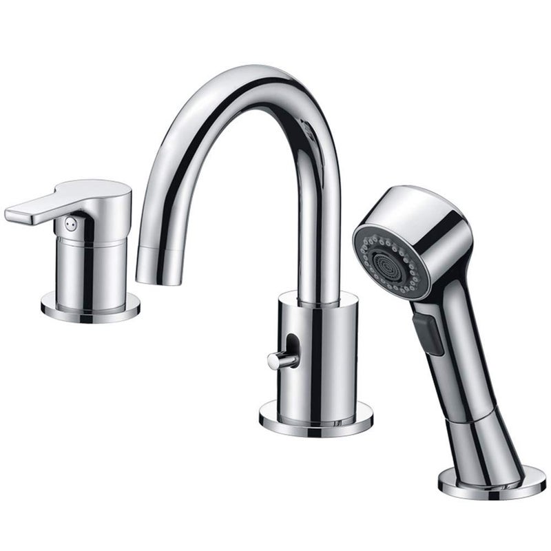 CREA Bathroom Faucet 3 Hole Bathtub Widespread Sink Faucets Chrome with Shower Diverter Pull Out Shower Head Roman Bathtub Waterfall Spout Filler Faucet for Baby Pet Dog Cat Bath Hair Washing - Image 1